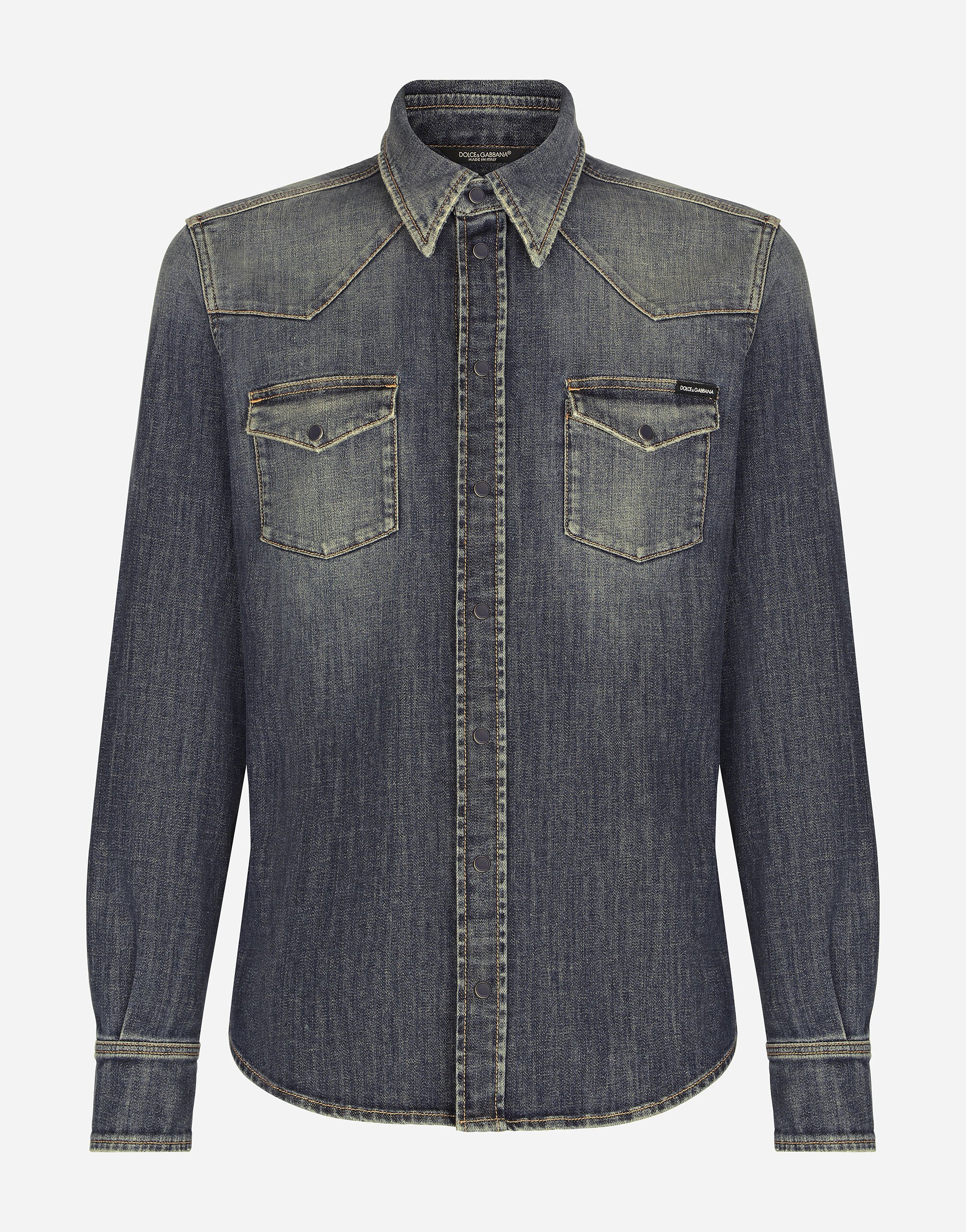 Dolce & Gabbana Light blue wash stretch denim shirt Black G5JH9TGF855