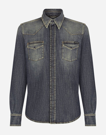 Dolce & Gabbana Light blue wash stretch denim shirt Black G5JG4ZFU5EW