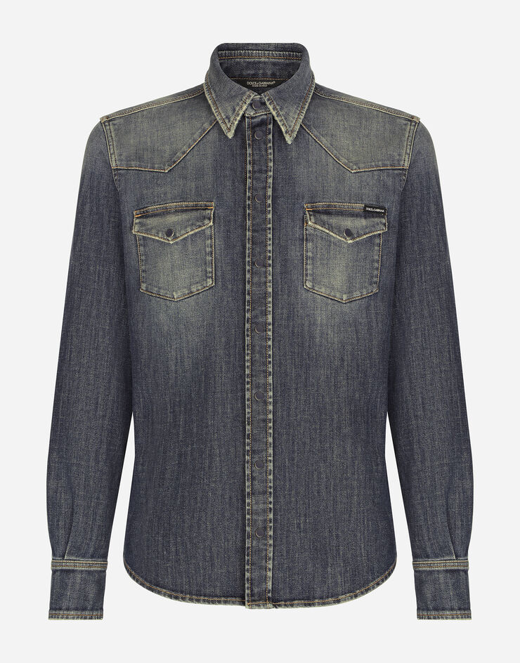 Dolce & Gabbana Light blue wash stretch denim shirt Mehrfarbig G5JC8DG8GW9