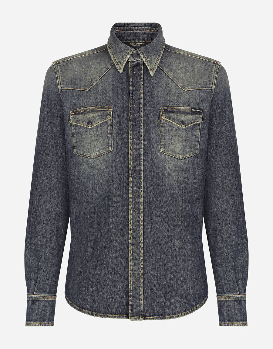 Light blue wash stretch denim shirt