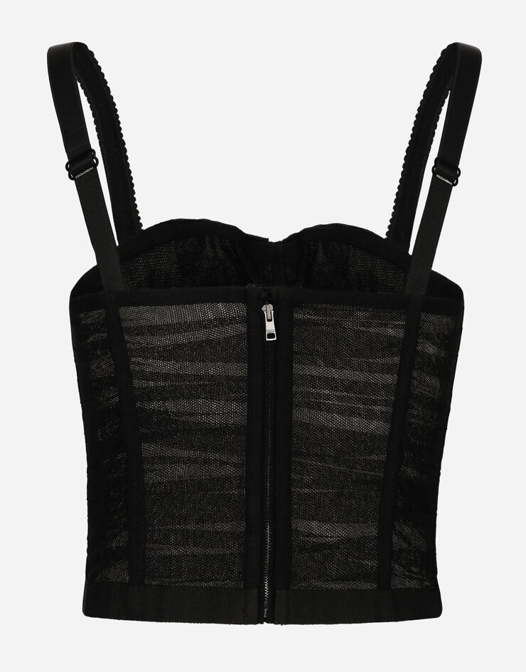 Dolce & Gabbana Bustier aus drapiertem Tüll Schwarz F761ETFLEAA