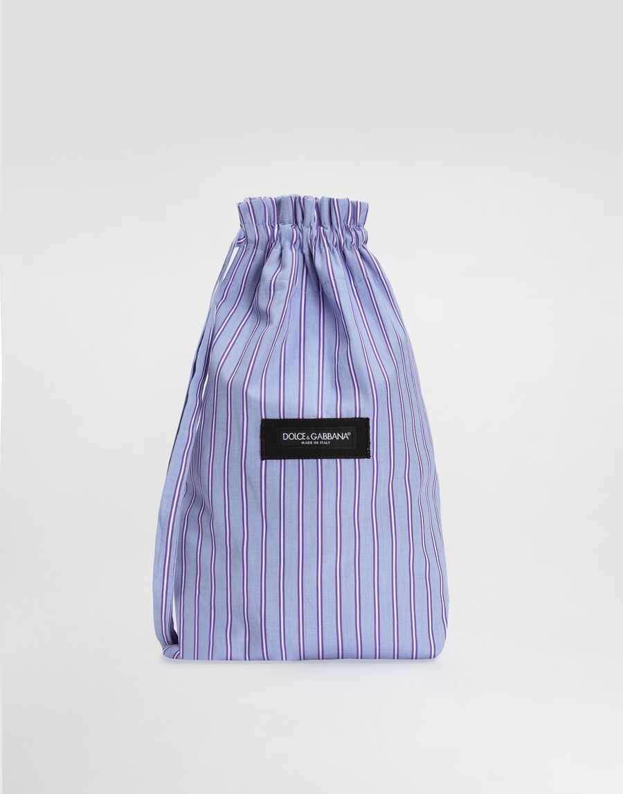 Striped poplin and leather crossbody bag