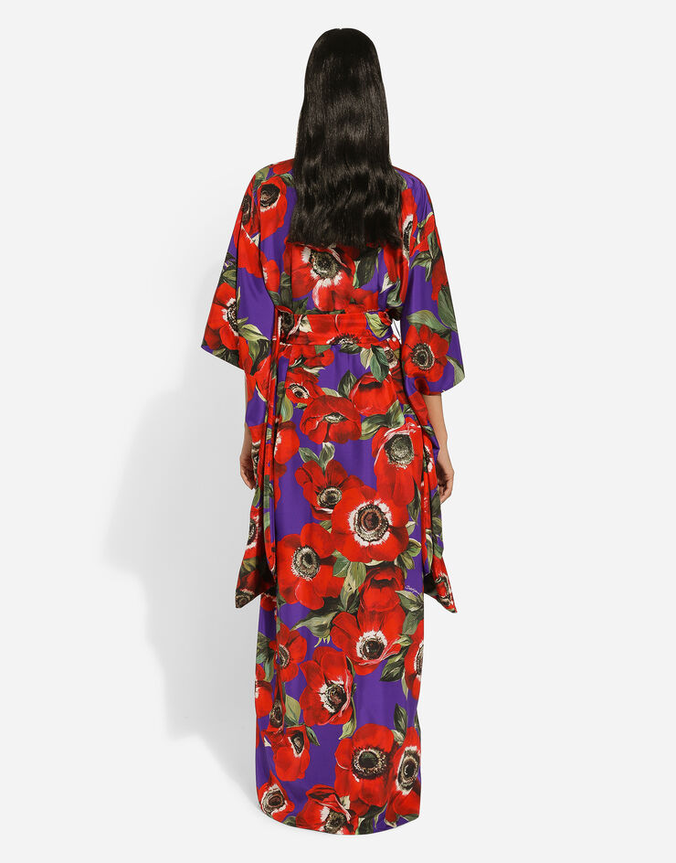Dolce & Gabbana Silk kimono robe with anemone print Print F0B7ATIS1SO