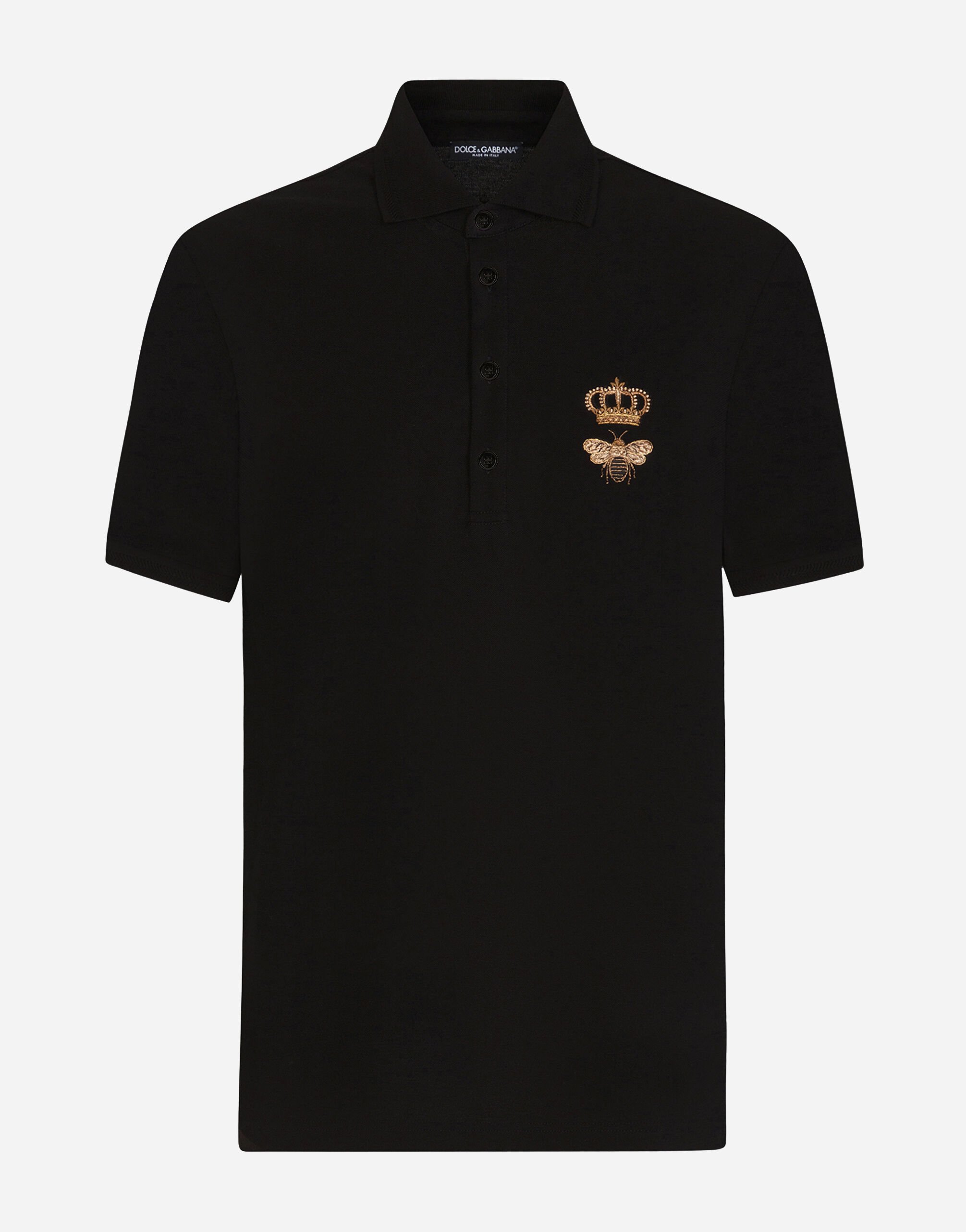 Dolce&Gabbana Cotton piqué polo-shirt with embroidery Blue G8PL4TG7F2H