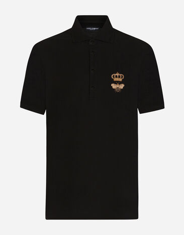 Dolce & Gabbana قميص بولو من قطن بيكيه بتطريز أسود G8PN9TG7M1C