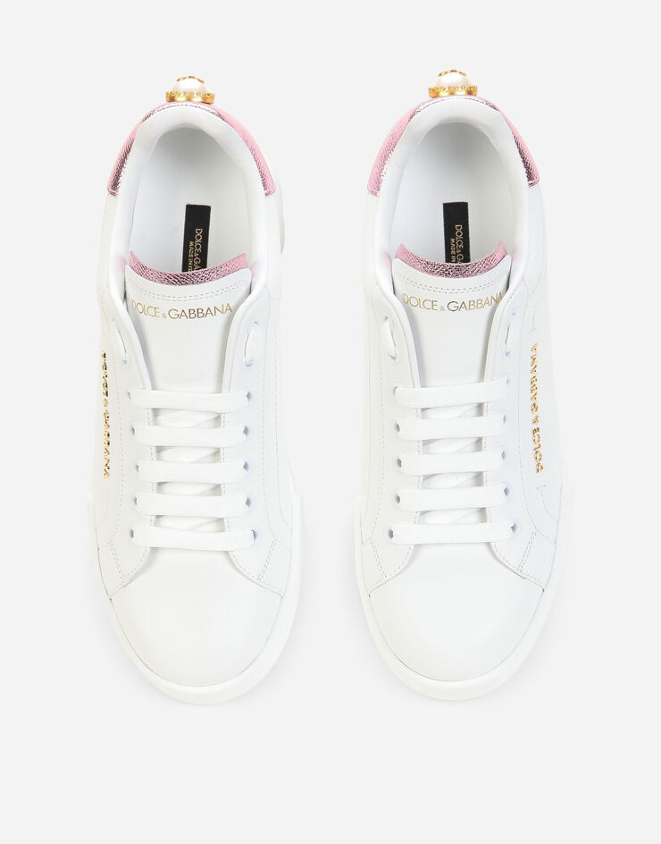 Dolce & Gabbana Sneakers Portofino en cuir de veau nappa à lettering Blanc/Rose CK1602AN298