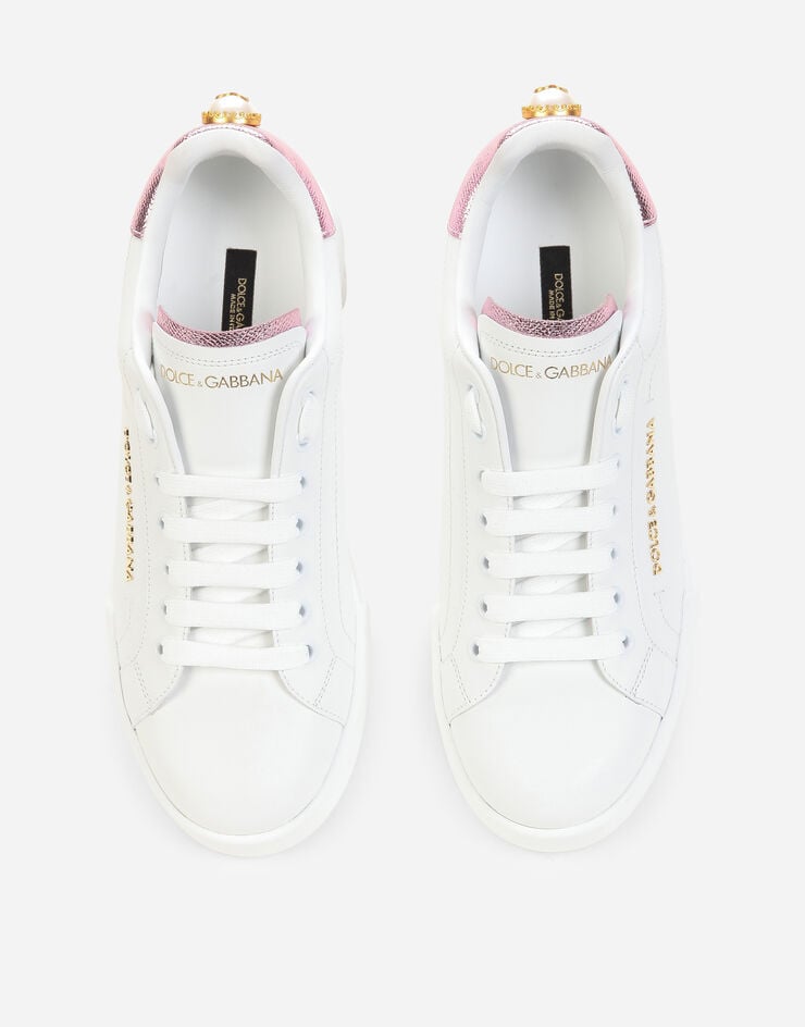 Dolce & Gabbana PORTOFINO 字母装饰纳帕小牛皮运动鞋 白色/粉色 CK1602AN298