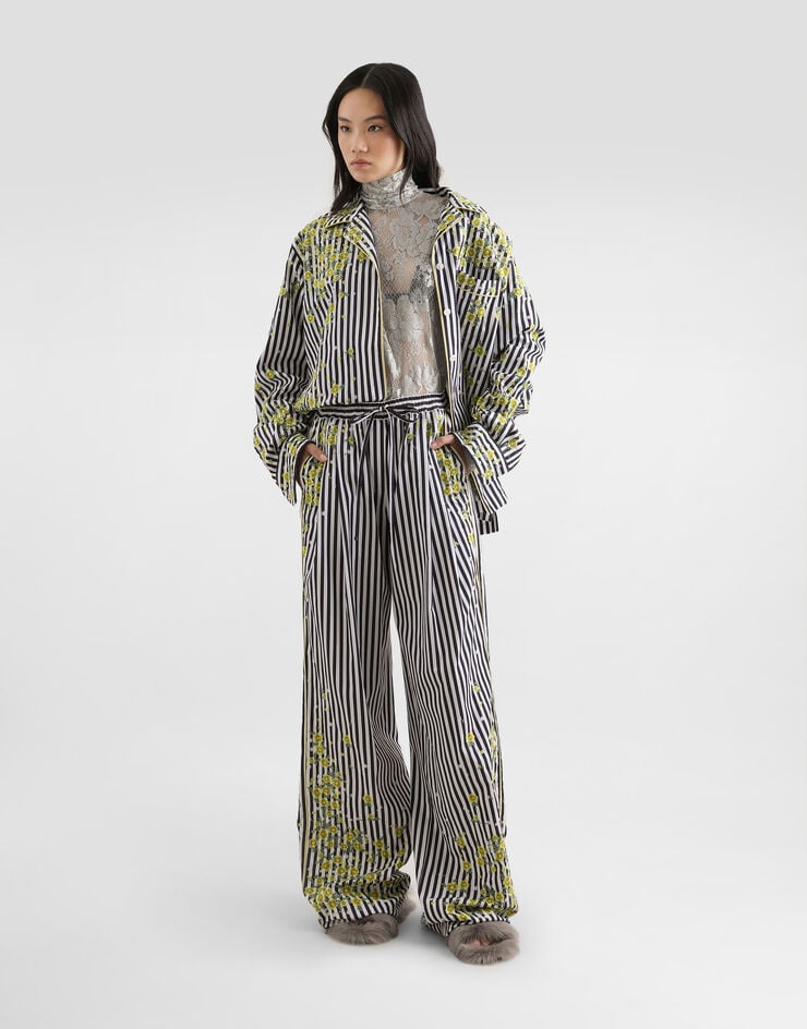 Dolce & Gabbana Poplin trousers with flower embroidery Multicolor FTDJDZGDDSR