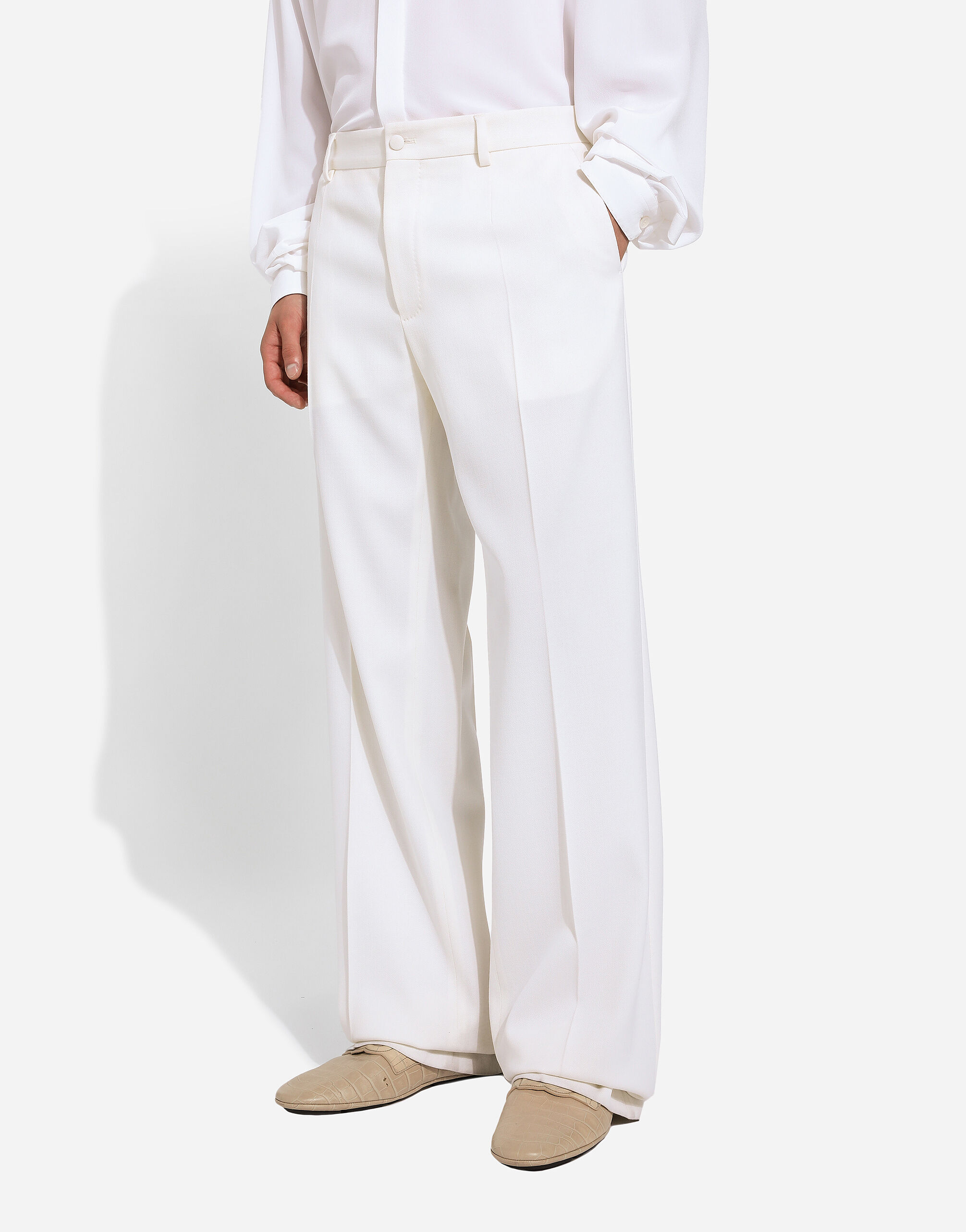 ホワイトのメンズ Stretch wool straight-leg pants | Dolce&Gabbana®