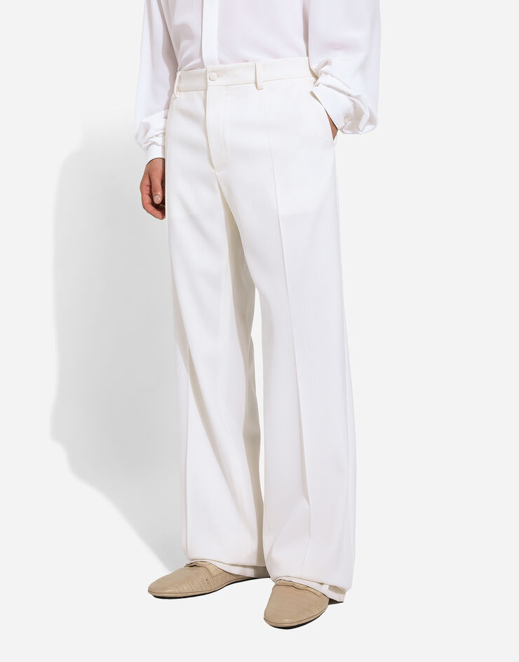 Dolce & Gabbana Pantalon jambe droite en laine stretch Blanc GYZMHTFUBGG