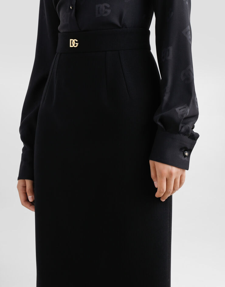 Dolce & Gabbana تنورة قلم رصاص ميدي صوف بشعار DG أسود F4C2CTGDCSX
