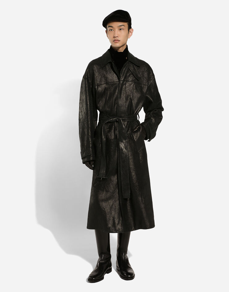 Dolce & Gabbana معطف ترنش جلدي بحزام أسود G048ELHULVR
