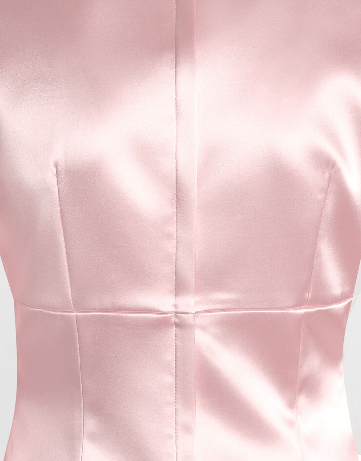 Dolce & Gabbana Vestido longuette de raso elástico con cuello redondo Rosa F6TRHTFURAD