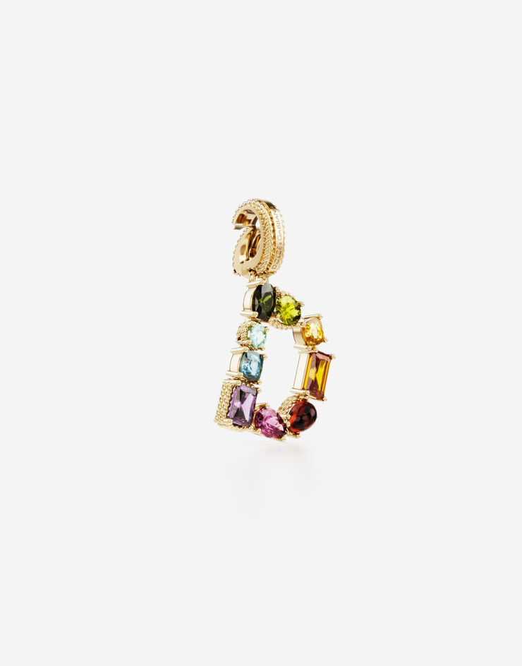 Dolce & Gabbana Rainbow alphabet D 18 kt yellow gold charm with multicolor fine gems Gold WANR2GWMIXD