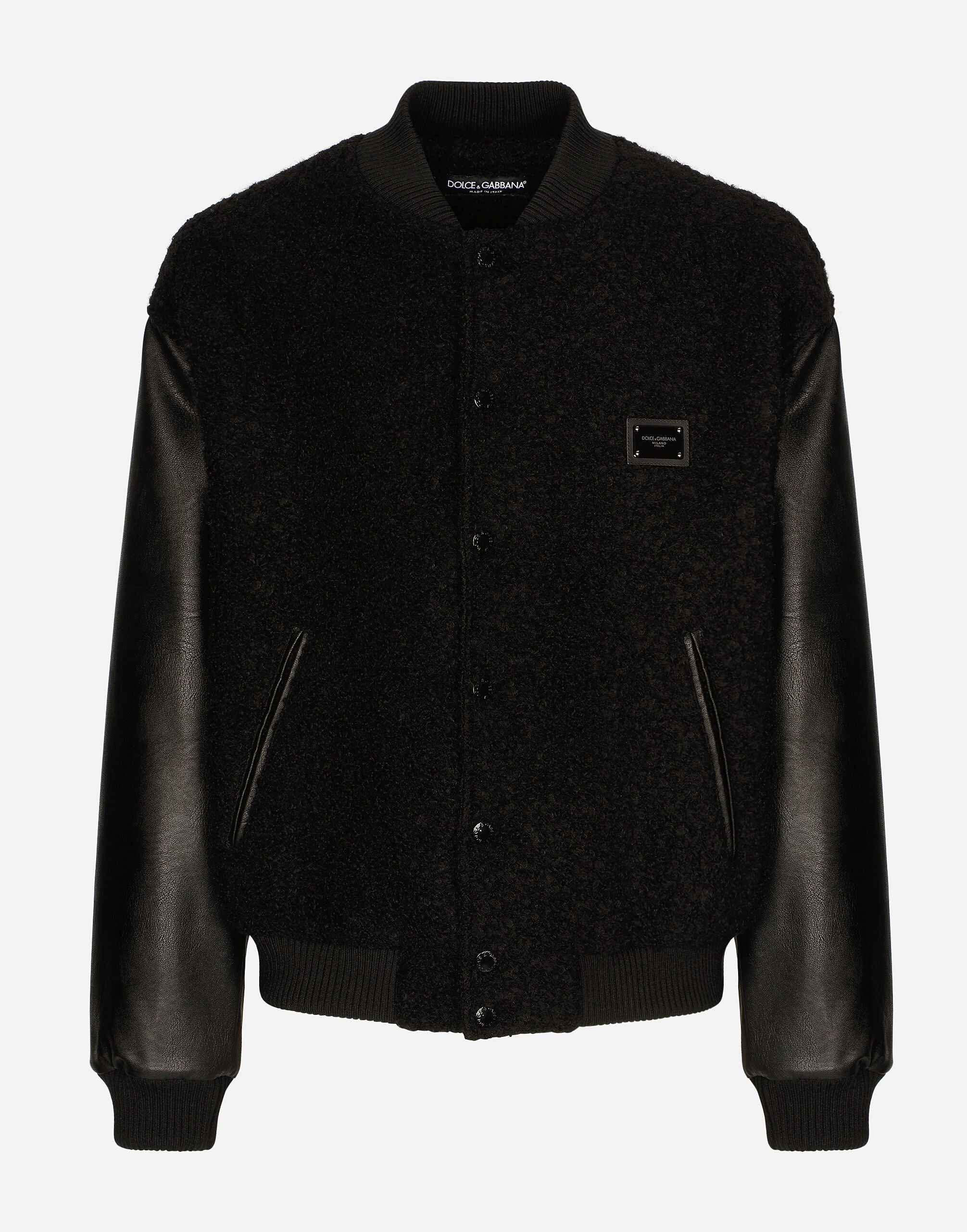 Dolce & Gabbana Wool bouclé and faux leather jacket Fuchsia G2RQ2THJMO3