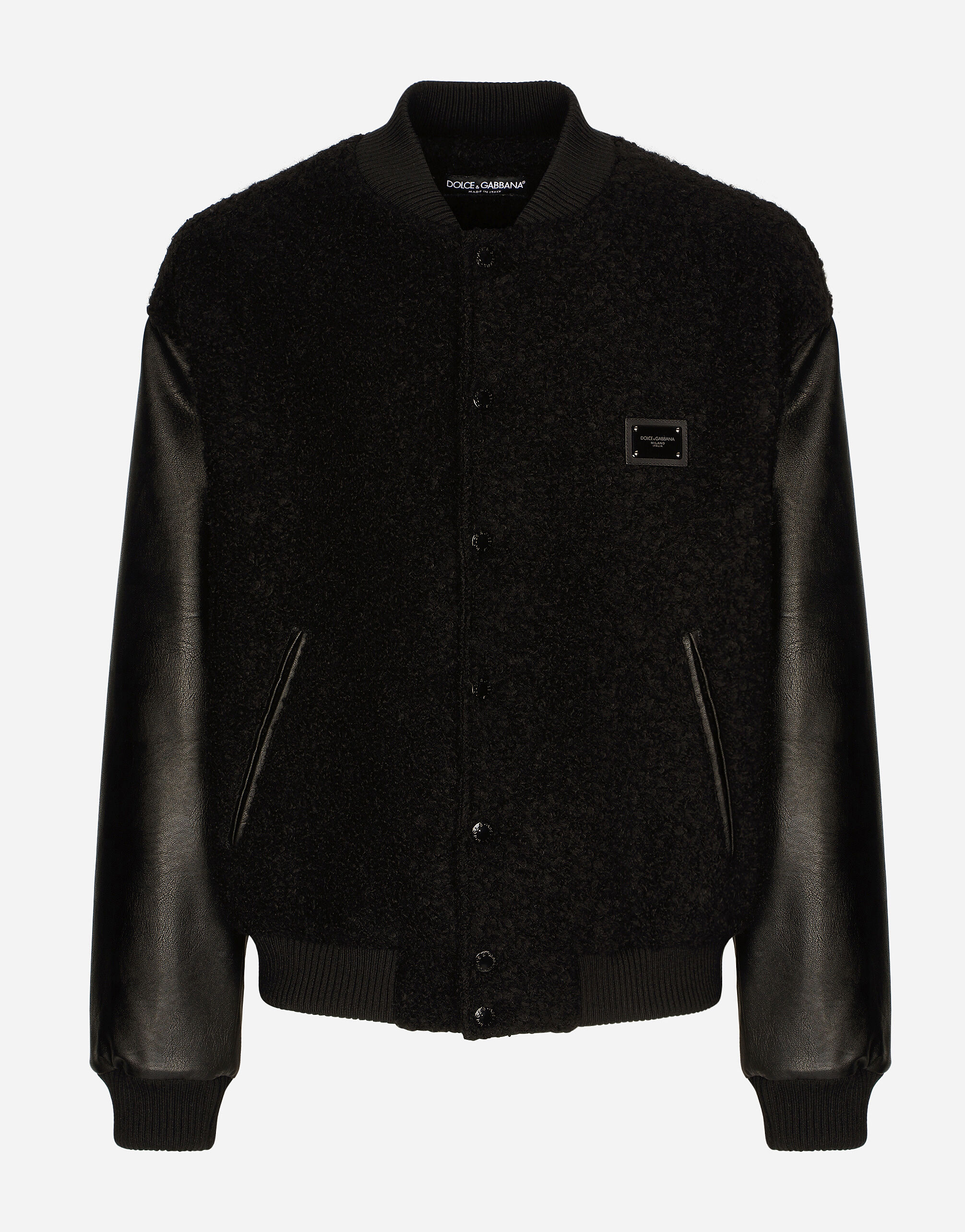 Wool boucl and faux leather jacket in Black for Dolce Gabbana US
