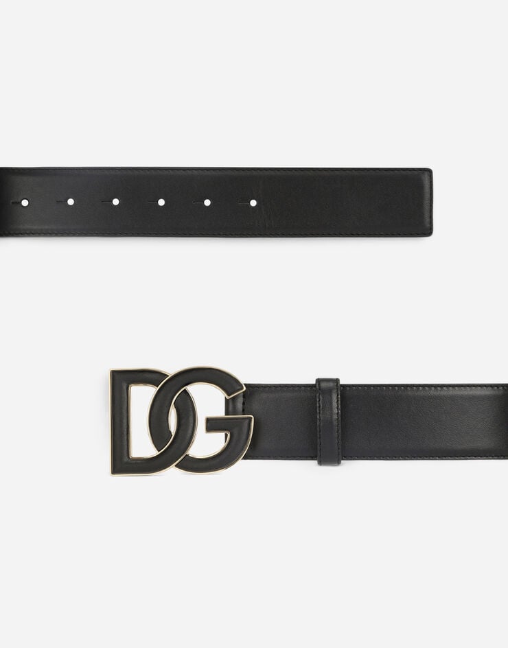 Dolce & Gabbana Cintura in pelle di vitello con logo DG Nero BE1503AW576