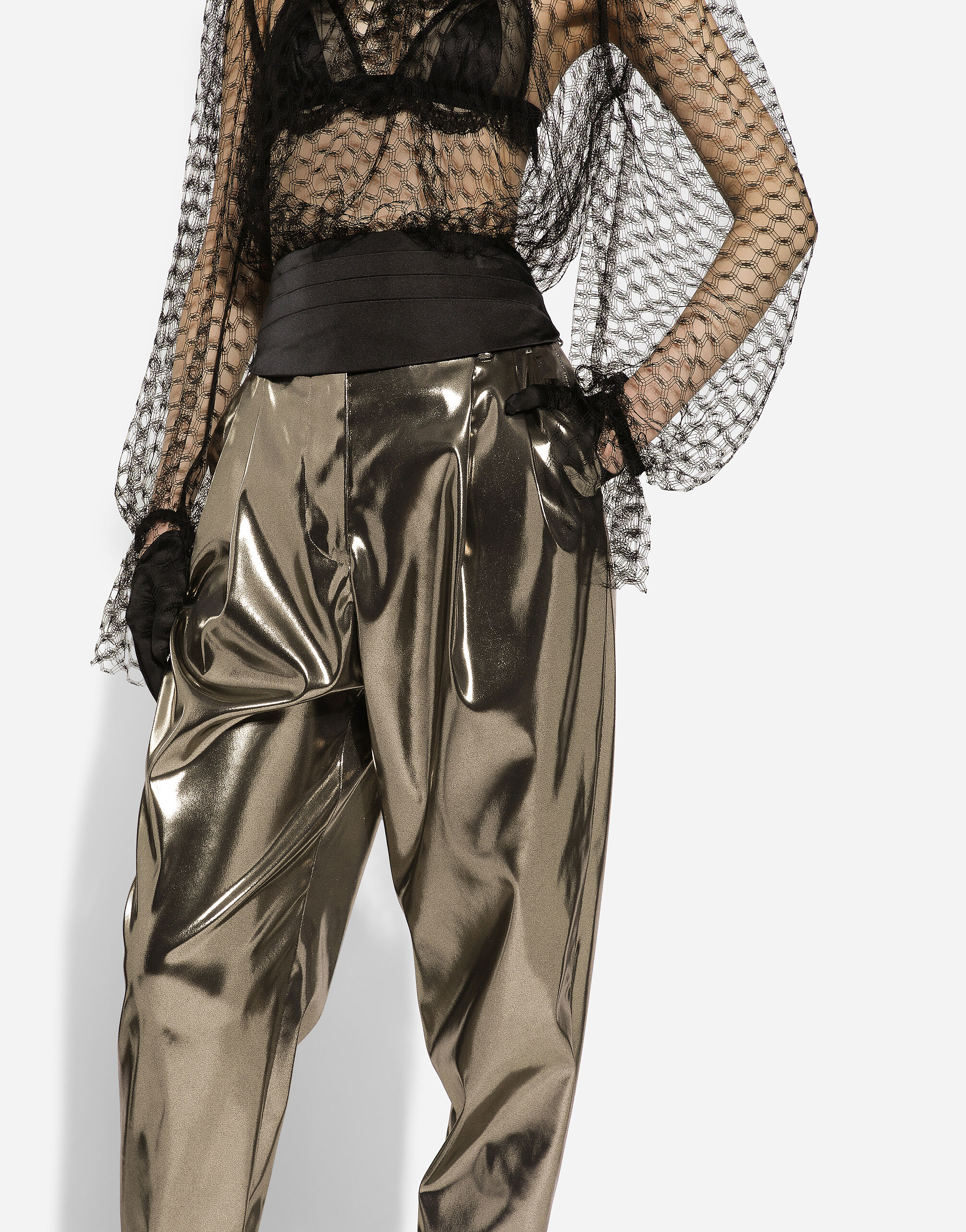 Foiled stretch satin pants in Gold for Women | Dolce&Gabbana® US