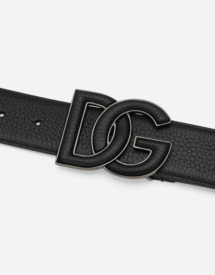 Dolce & Gabbana حزام من جلد عجل بطبعة أيل وطبعة شعار أسود BC4675AT489