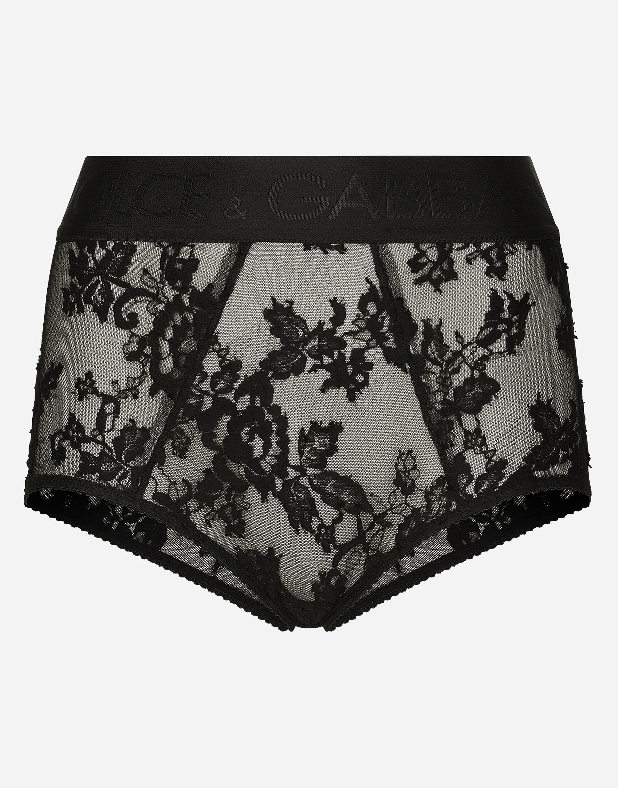 Lace high waisted panties with branded elastic in Black for