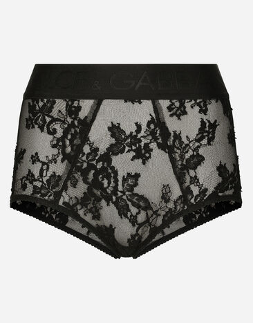 Dolce & Gabbana Culotte de encaje con logotipo en cintura elástica Negro O2D64THLM37