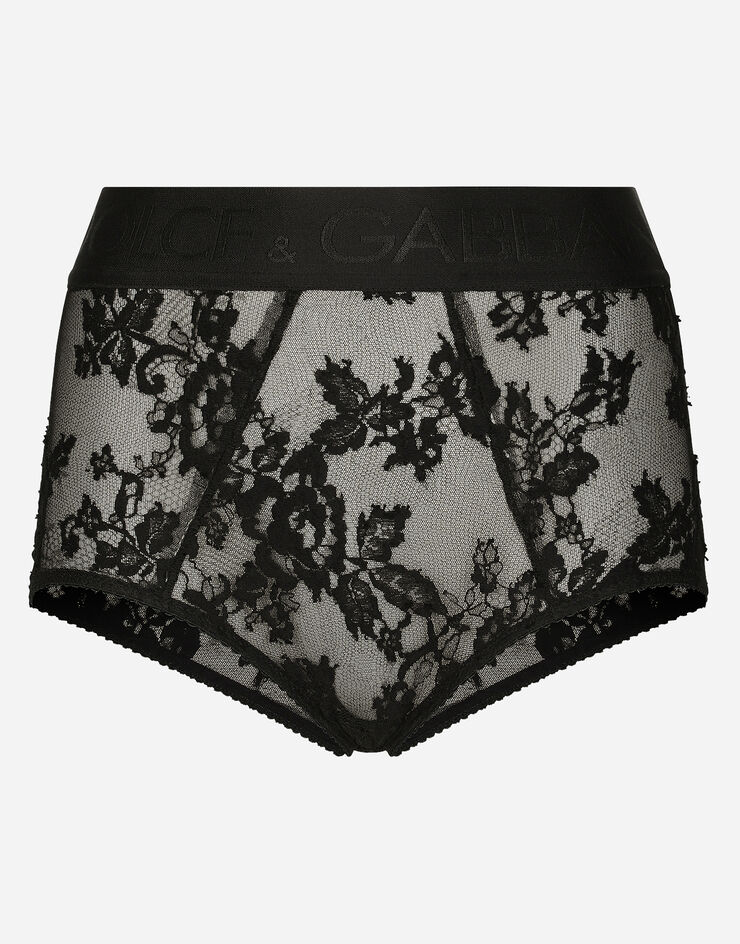 Dolce & Gabbana Lace high-waisted panties with branded elastic Black O2D64THLM37