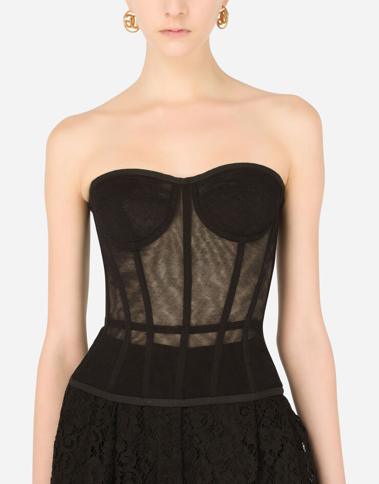 Dolce & Gabbana Cotton tulle bustier top Black F71U6TFLEAA