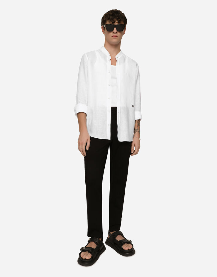 Dolce & Gabbana Linen Martini-fit shirt with DG hardware White G5KC5TFU4IK