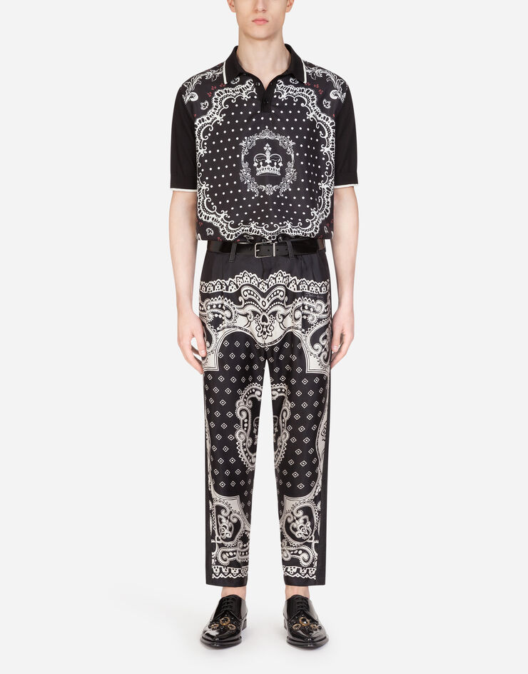 Dolce & Gabbana SILK POLO SHIRT IN BANDANA PRINT BLACK GX865TJASHR