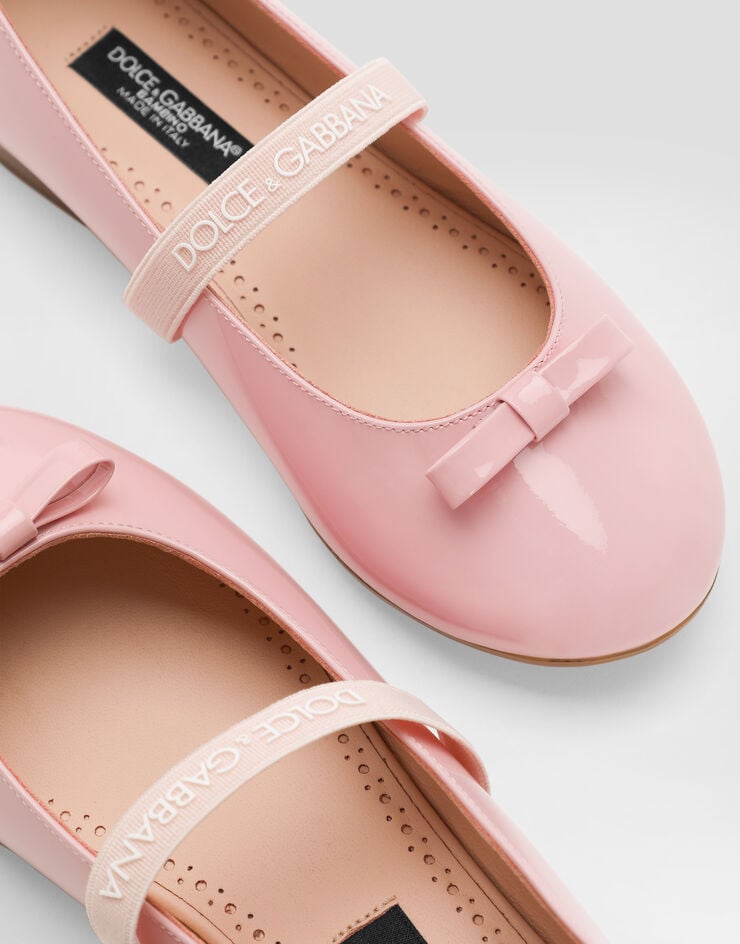 Dolce & Gabbana Patent leather ballet flats with logoed elastic band Pink D11294A4831