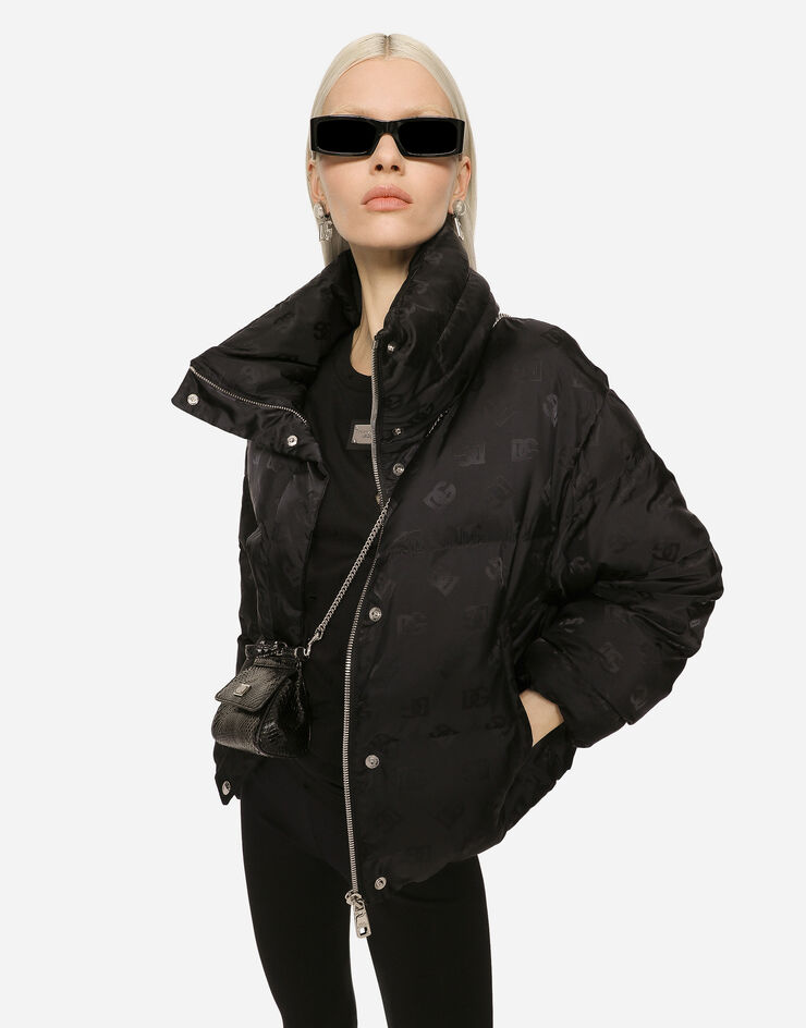 Dolce & Gabbana Short nylon jacket with jacquard DG logo Black F9R10TFJSCW