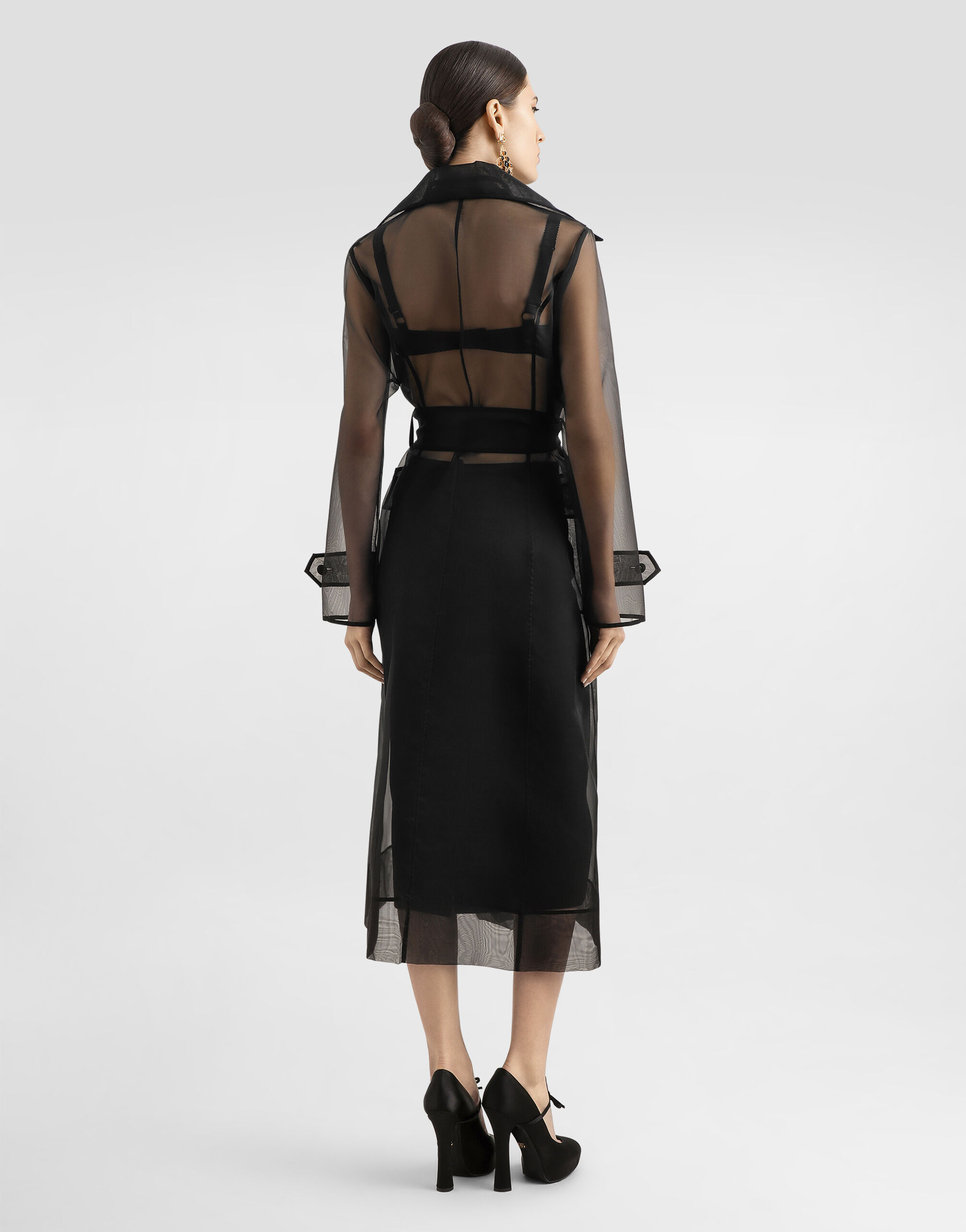 Blackのウィメンズ Technical organza trench coat | Dolce&Gabbana®