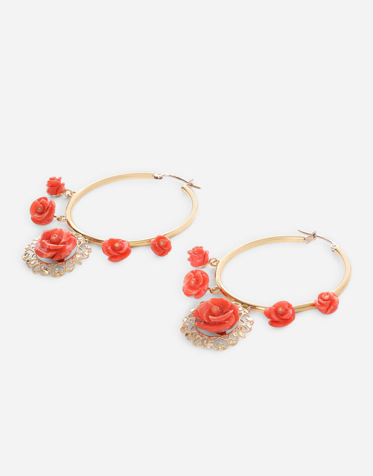 Dolce & Gabbana Coral loop earrings in yellow 18kt gold with coral roses Gold WEEM3GWCME1