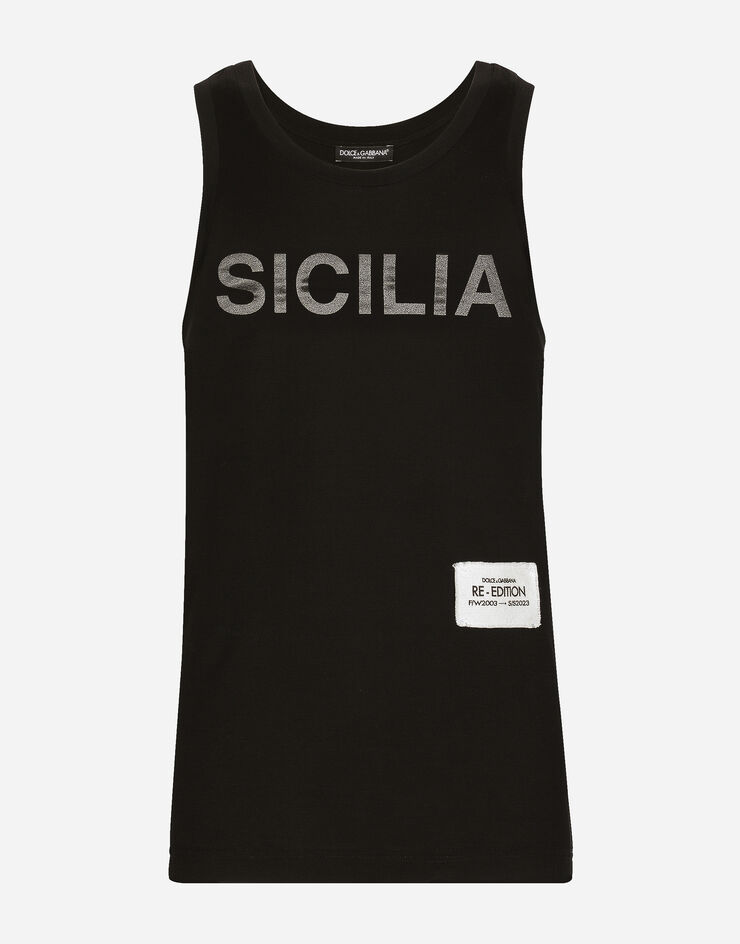 Dolce & Gabbana Camiseta sin mangas de algodón con estampado Negro G8QI9TFU7EQ