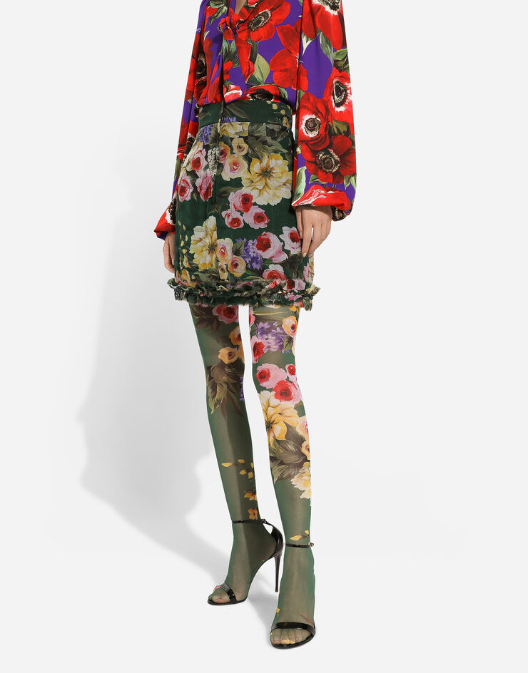 Dolce & Gabbana تنورة شيفون قصيرة بطبعة حديقة يضعط F4CSGTIS1SL