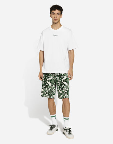 Dolce & Gabbana Chenille jogging shorts with majolica print Print GVUZATHJMP9