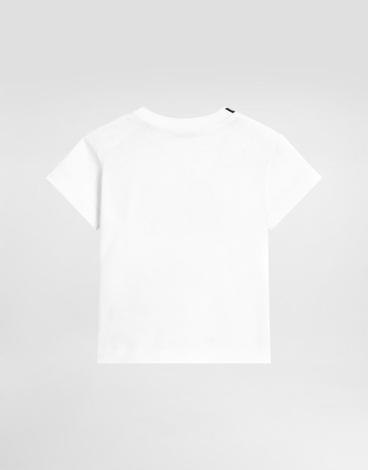 Dolce & Gabbana Camiseta de manga corta de punto con logotipo DG con estampado de mayólica en relieve Blanco L1JTEYG7NVC
