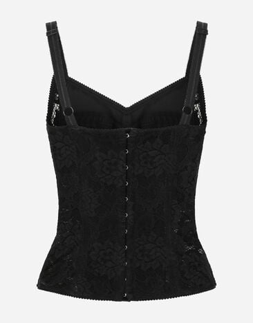 Dolce & Gabbana Top im Lingerie-Look aus Satin und Spitze Schwarz F7AC6TGDCL9