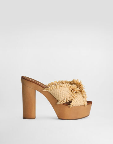 Dolce & Gabbana Wedge sandal in frayed rafia and canvas Multicolor CZ0325AM441