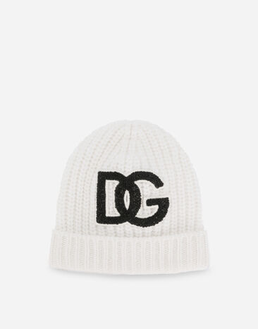 Dolce & Gabbana Ribbed knit hat with DG logo patch White LNKH37JBVU1