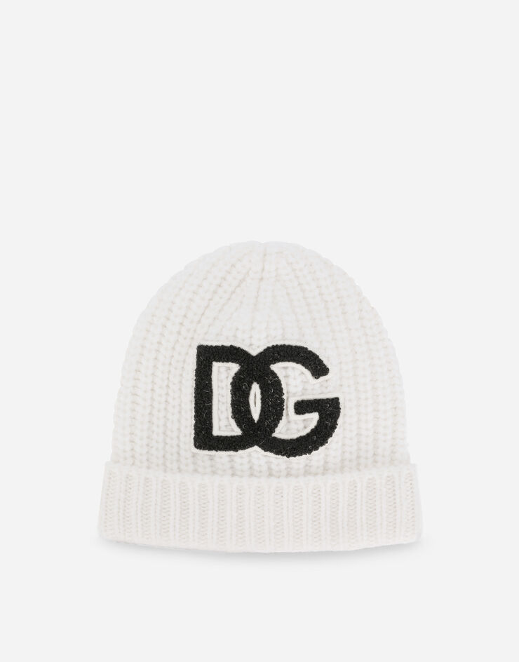 Dolce & Gabbana Ribbed knit hat with DG logo patch White LNKH37JBVU1