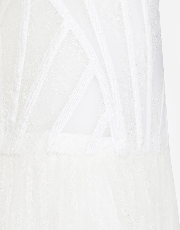Dolce & Gabbana Langes Kleid aus Spitze mit Bustier-Details White F6JHBTILMAP