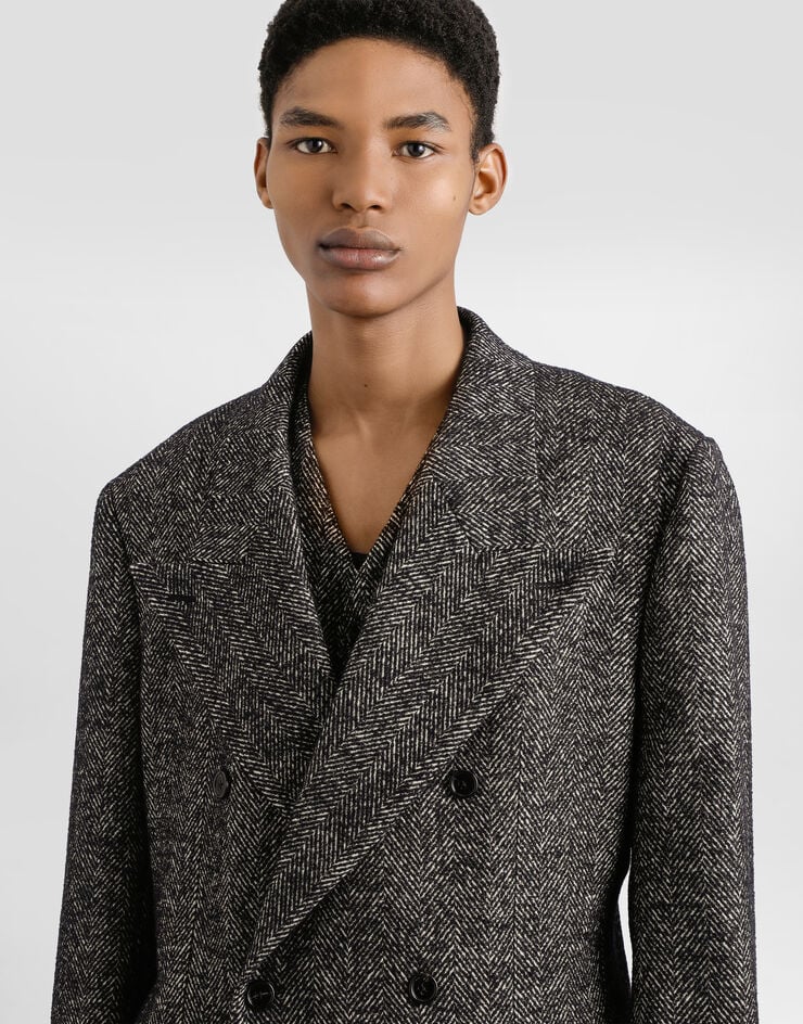 Dolce & Gabbana Zweireihige Jacke aus Wolle mit Fischgrätmuster Multicolor G2VT6TFCBAJ