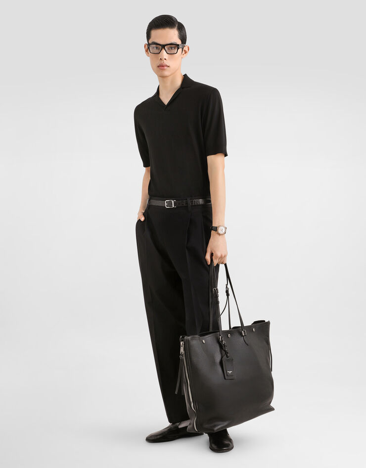 Dolce & Gabbana Silk knit polo shirt Black GXZBTZJBSPK