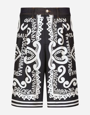 Dolce & Gabbana Silk and stretch denim shorts with Marina print Multicolor G5LZ9ZG8LD3