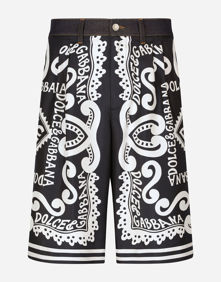 Dolce & Gabbana Silk and stretch denim shorts with Marina print Blue GP03IDG8KP6