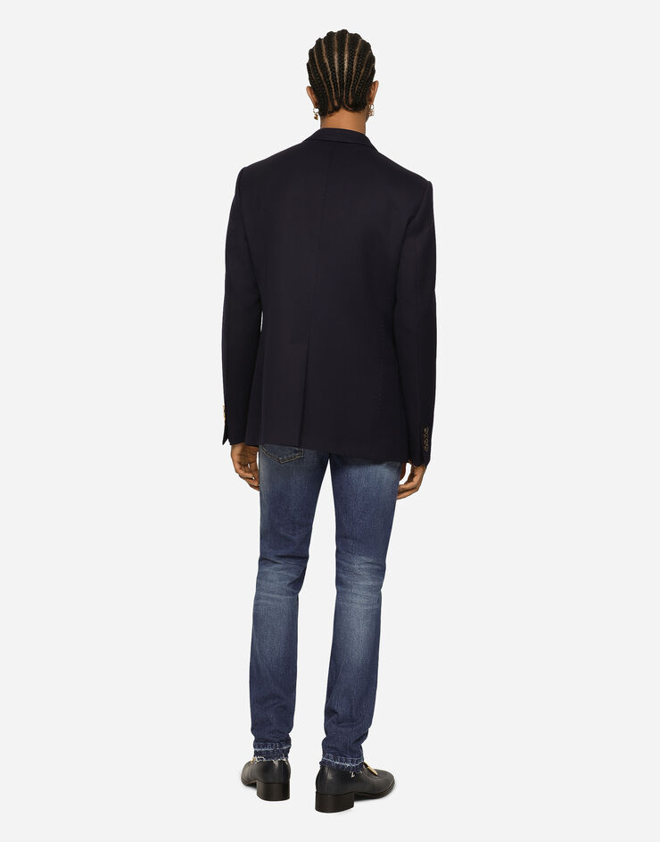 Dolce & Gabbana Chaqueta de botonadura sencilla en tricot de lana elástica Bleu G2SN9ZGG625