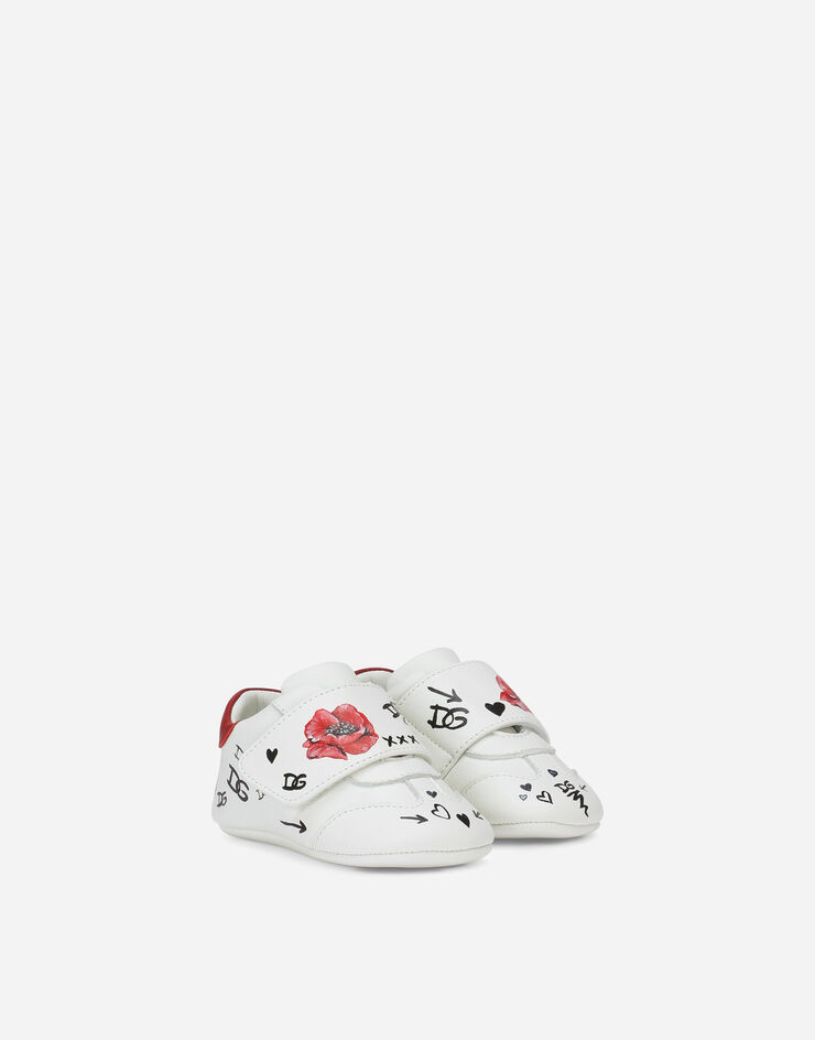Dolce & Gabbana Nappa leather newborn sneakers with poppy print Multicolor DK0109AB535