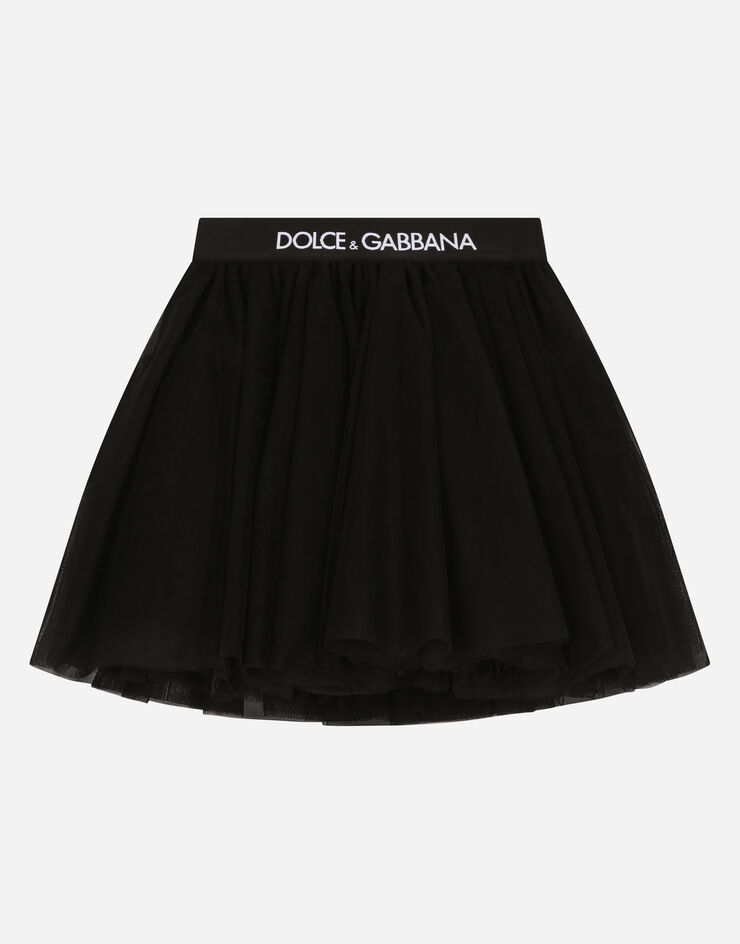 Dolce & Gabbana Midi-Paillettenrock aus Tüll mit Logo-Gummiband Schwarz L54I59HLM0U