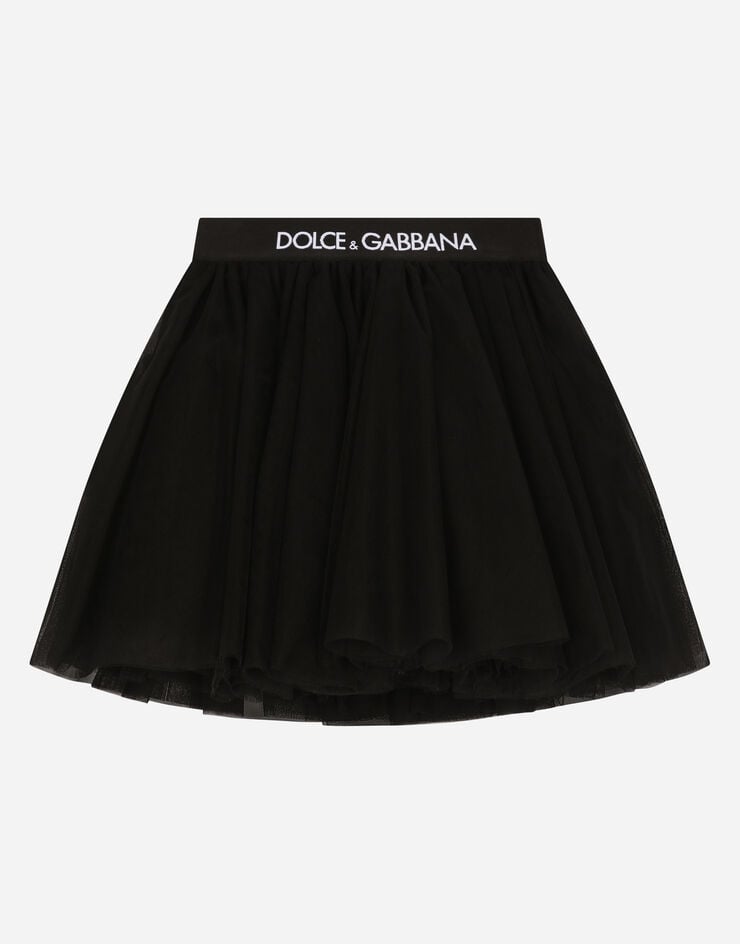 Dolce & Gabbana Midi-Paillettenrock aus Tüll mit Logo-Gummiband Schwarz L54I59HLM0U